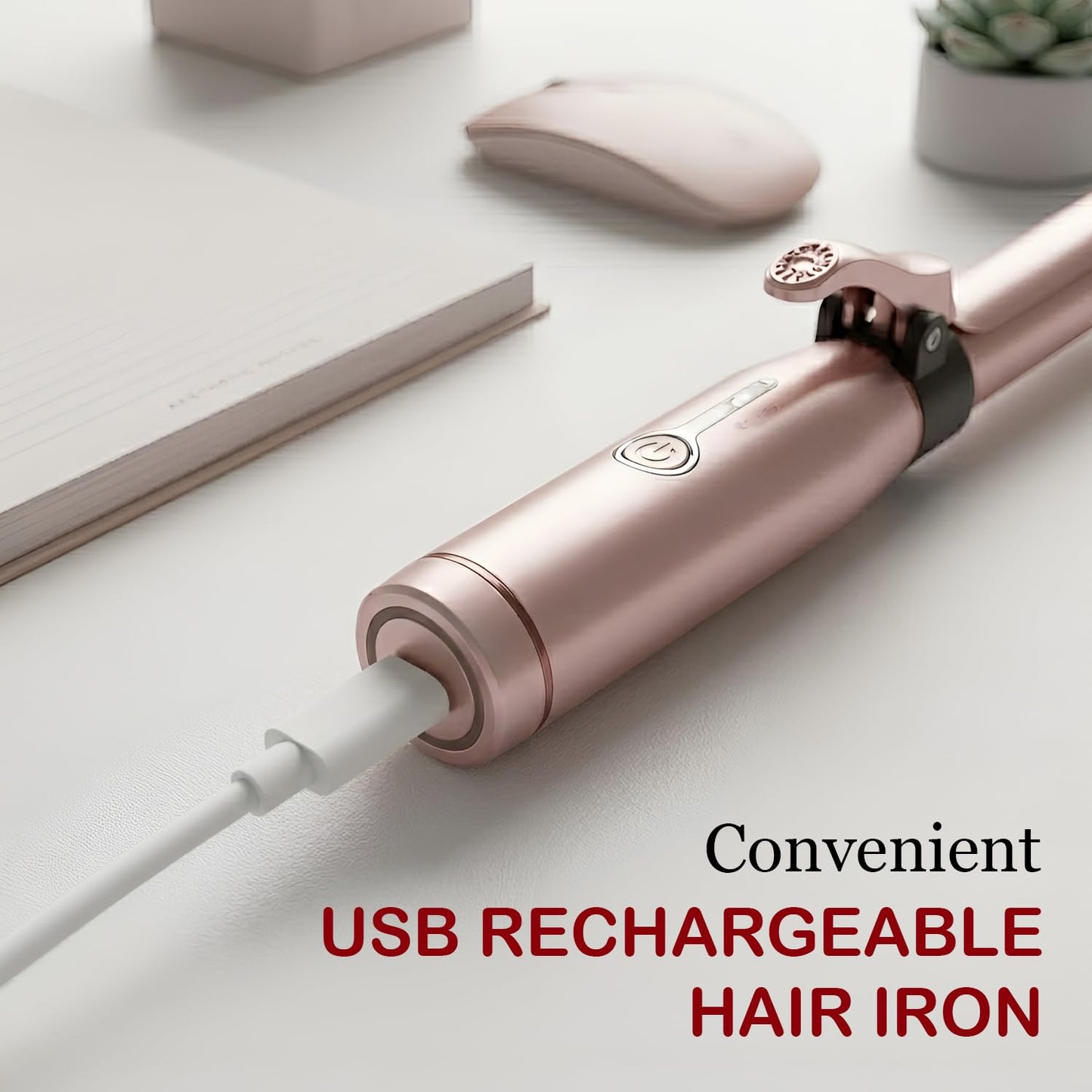 Cordless Curling Iron, Mini Curling Iron, Travel USB Rechargeable Ceramic Curling Wand,Hair Straightener and Curler 2 in 1, Mini Flat Iron with 3 Temp Setting, Curlers for Short Hair
