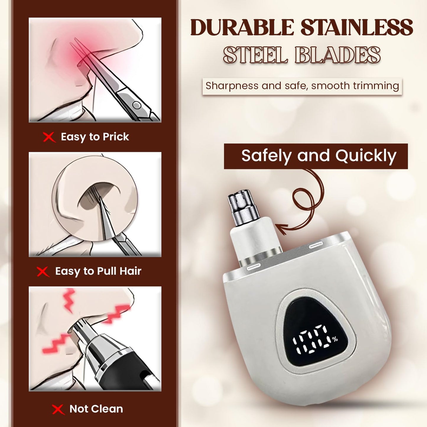 Infinity Choices Nose Hair Trimmer for Men Women - Electric Nose Hair Clipper with Replaceable Stainless Steel Blade, Powerful Motor, Wet/Dry Use, Portable USB Rechargeable Design | White