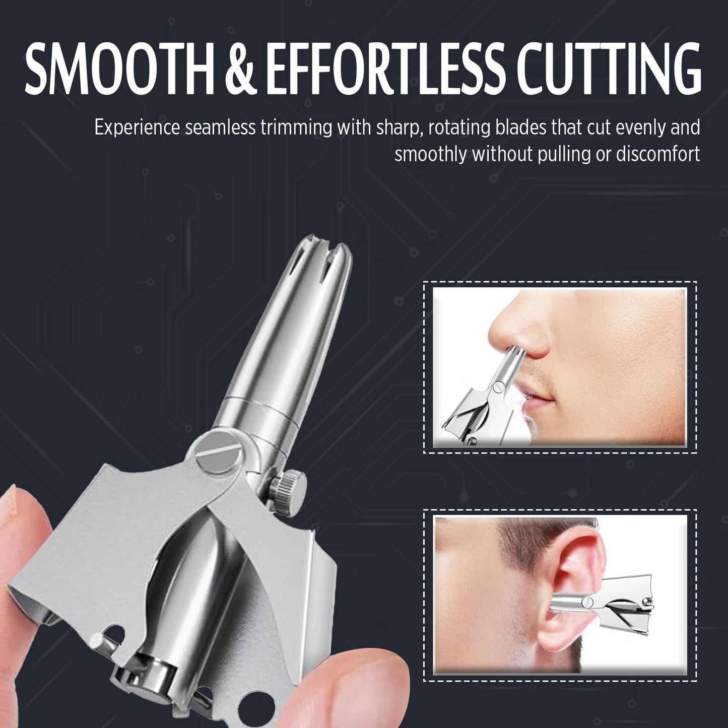 Infinity Choices Stainless Steel Hair Trimmer for Men and Women | Manual Nose and Ear Hair Trimmer | Nose Clippers, 360° Rotating Hair Trimmers | Washable Nose Hair Remover | Silver