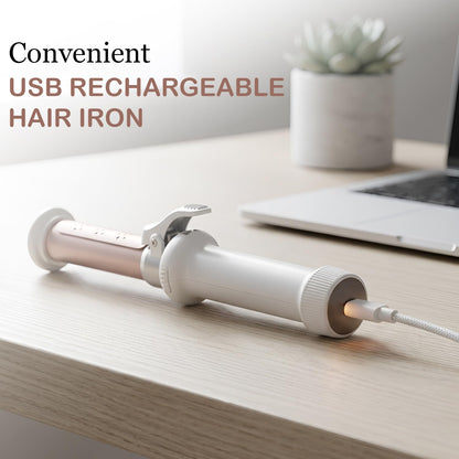 Cordless Curling Iron, Mini Curling Iron, Travel USB Rechargeable Ceramic Curling Wand,Hair Straightener and Curler 2 in 1, Mini Flat Iron with Auto Temp Setting, Curlers for Short Hair