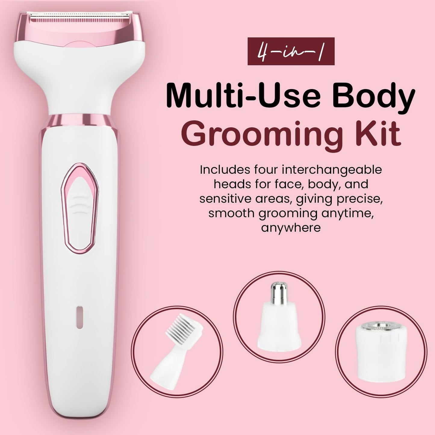 Infinity Choices Electric Razor for Women,Hair Trimmer for Face Nose Eyebrow Beard Mustache Arm Leg Armpit Bikini,Painless Rechargeable Portable 4 in 1 Womens Body Shavers Set