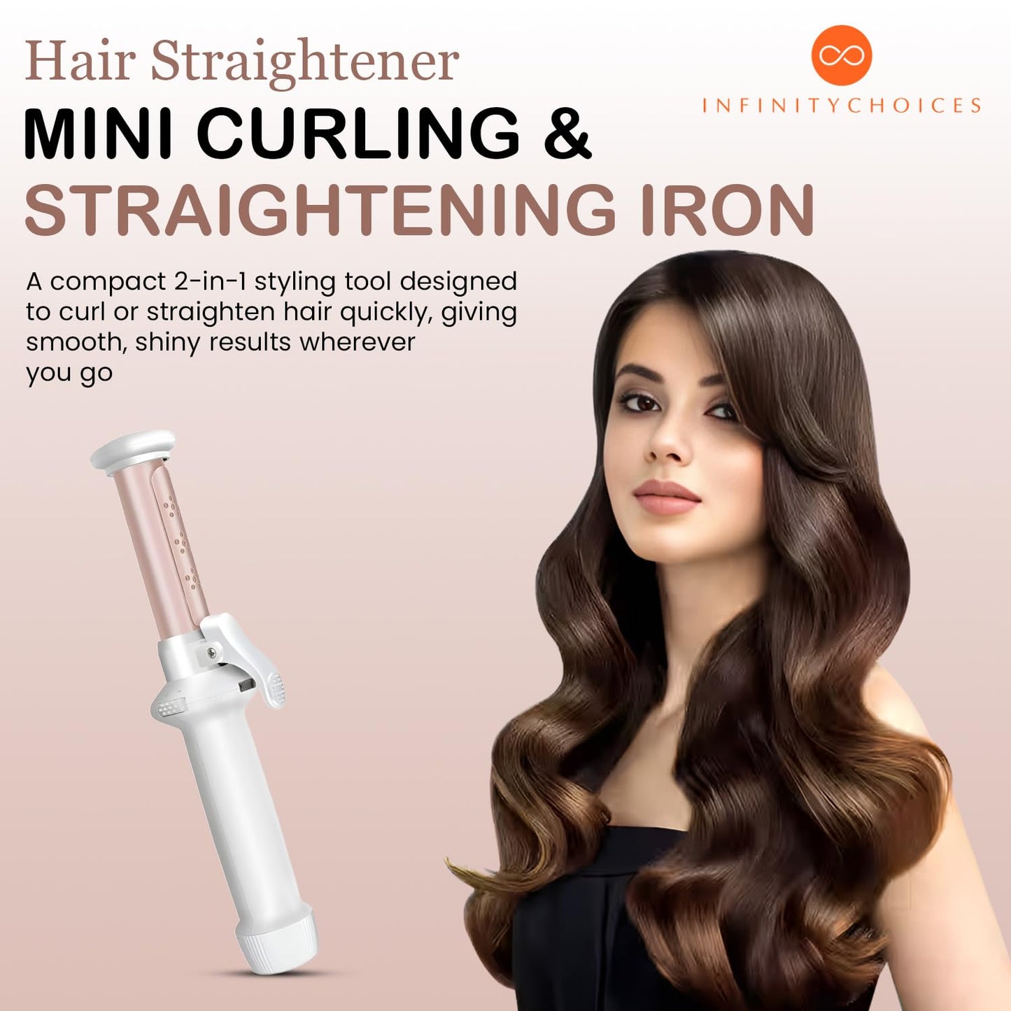 Cordless Curling Iron, Mini Curling Iron, Travel USB Rechargeable Ceramic Curling Wand,Hair Straightener and Curler 2 in 1, Mini Flat Iron with Auto Temp Setting, Curlers for Short Hair