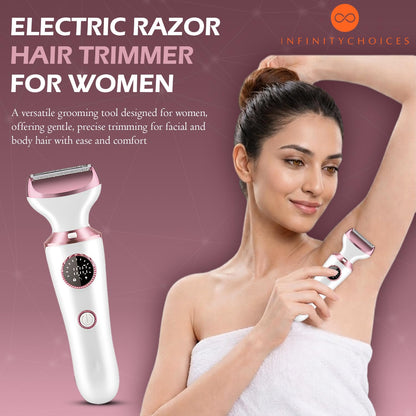 Electric Razor for Women, 4-in-1 Bikini Trimmer & Body Shaver for Face, Legs, Underarms, Pubic Hair, Rechargeable Wet/Dry Painless Hair Removal with LED Light & Travel Lock