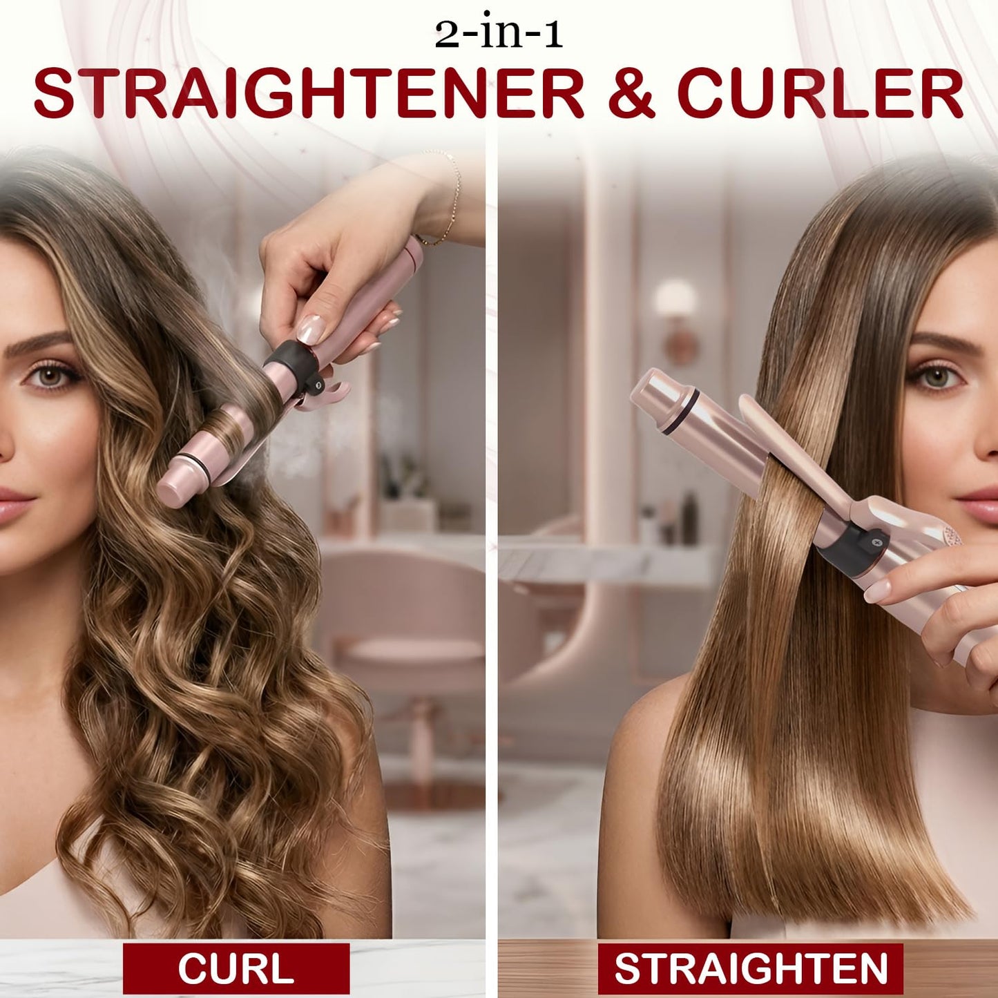 Cordless Curling Iron, Mini Curling Iron, Travel USB Rechargeable Ceramic Curling Wand,Hair Straightener and Curler 2 in 1, Mini Flat Iron with 3 Temp Setting, Curlers for Short Hair