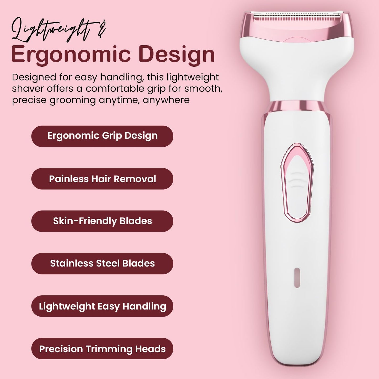 Infinity Choices Electric Razor for Women,Hair Trimmer for Face Nose Eyebrow Beard Mustache Arm Leg Armpit Bikini,Painless Rechargeable Portable 4 in 1 Womens Body Shavers Set