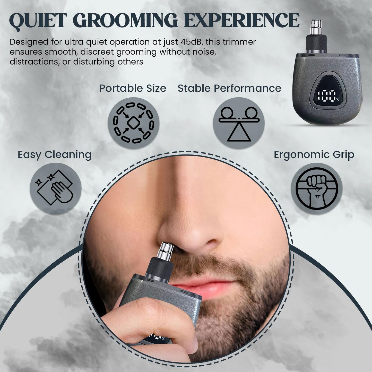 Infinity Choices Nose Hair Trimmer for Men Women - Electric Nose Hair Clipper with Replaceable Stainless Steel Blade, Powerful Motor, Wet/Dry Use, Portable USB Rechargeable Design | Gray