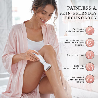Electric Razors for Women, Bikini Trimmer for Women 5 in 1 Body Shaver for Nose Hair Face Eyebrow Arms Legs Armpit Underarm Pubic Area, Replaceable Lady Facial Razor Painless USB Charge Female Gift