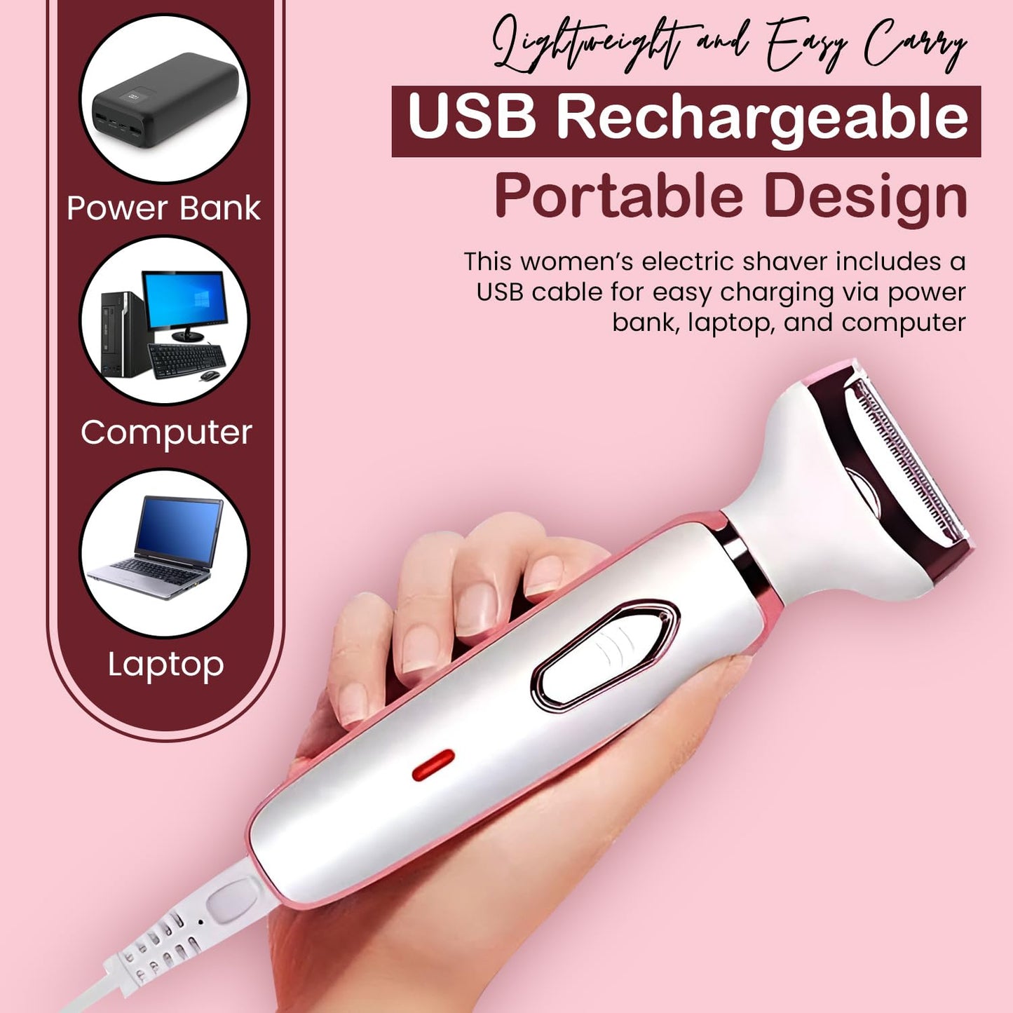 Infinity Choices Electric Razor for Women,Hair Trimmer for Face Nose Eyebrow Beard Mustache Arm Leg Armpit Bikini,Painless Rechargeable Portable 4 in 1 Womens Body Shavers Set