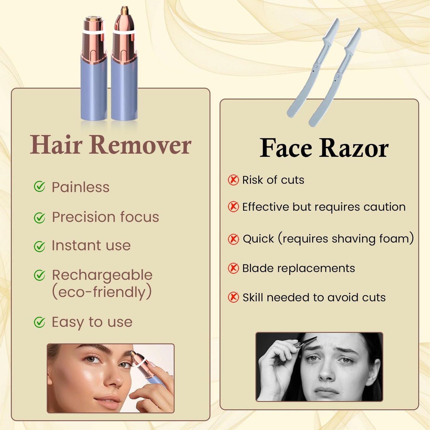 Infinity Choices Eyebrow & Facial Trimmer: 2 in1 Rechargeable Facial Hair Removal & Eyebrow Shaver