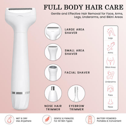 Electric Razors for Women, Bikini Trimmer for Women 5 in 1 Body Shaver for Nose Hair Face Eyebrow Arms Legs Armpit Underarm Pubic Area, Replaceable Lady Facial Razor Painless USB Charge Female Gift