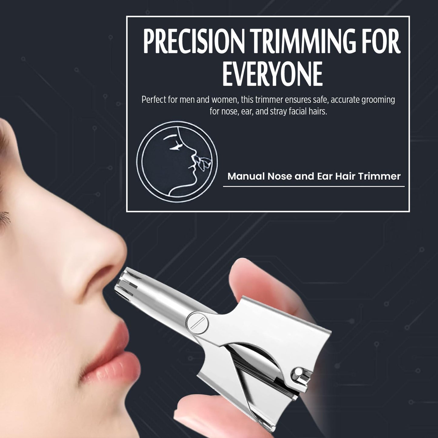 Infinity Choices Stainless Steel Hair Trimmer for Men and Women | Manual Nose and Ear Hair Trimmer | Nose Clippers, 360° Rotating Hair Trimmers | Washable Nose Hair Remover | Silver