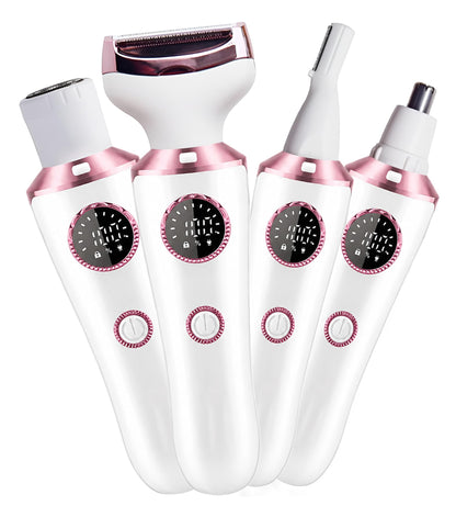 Electric Razor for Women, 4-in-1 Bikini Trimmer & Body Shaver for Face, Legs, Underarms, Pubic Hair, Rechargeable Wet/Dry Painless Hair Removal with LED Light & Travel Lock