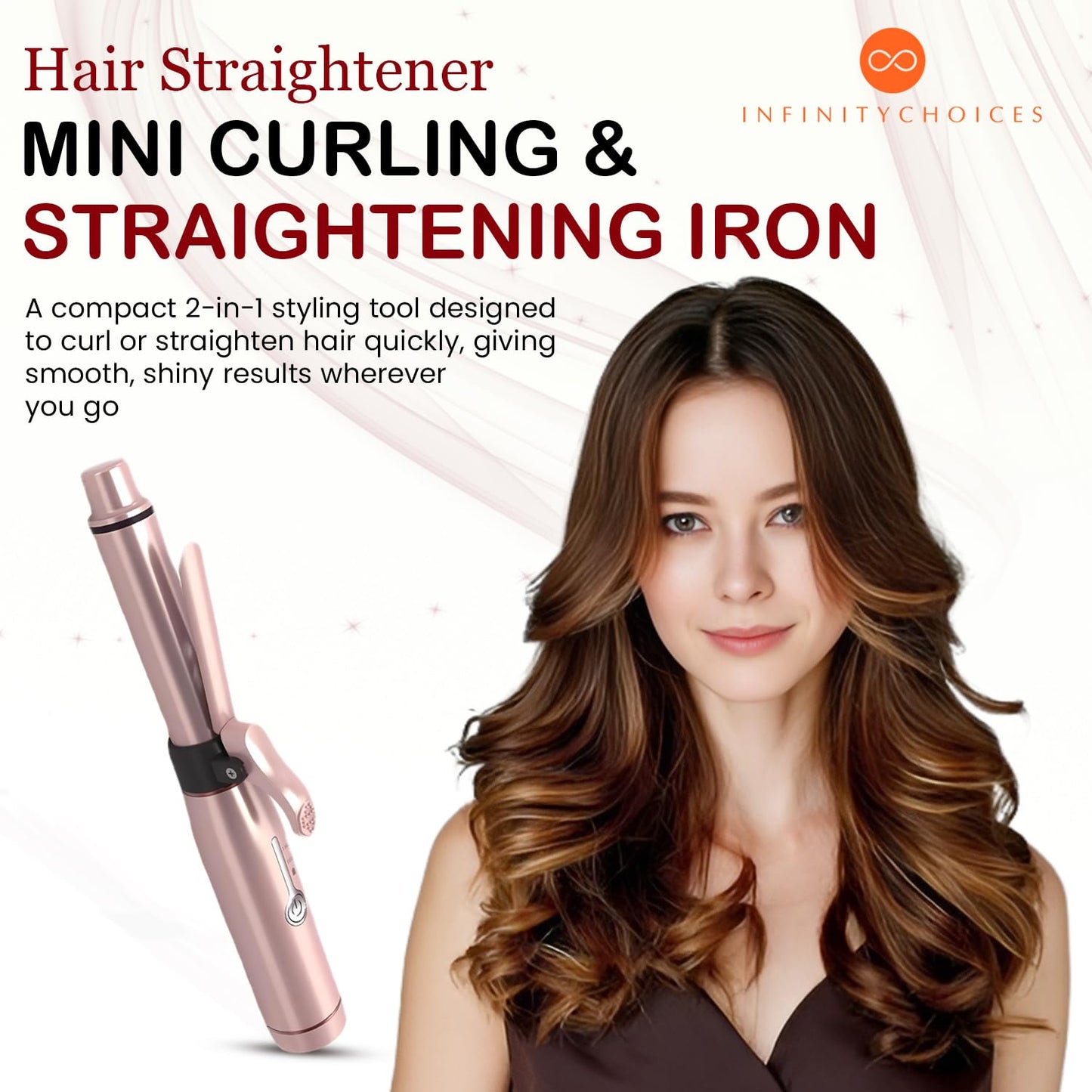 Cordless Curling Iron, Mini Curling Iron, Travel USB Rechargeable Ceramic Curling Wand,Hair Straightener and Curler 2 in 1, Mini Flat Iron with 3 Temp Setting, Curlers for Short Hair