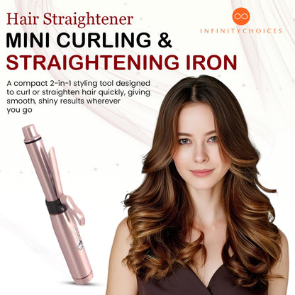 Cordless Curling Iron, Mini Curling Iron, Travel USB Rechargeable Ceramic Curling Wand,Hair Straightener and Curler 2 in 1, Mini Flat Iron with 3 Temp Setting, Curlers for Short Hair