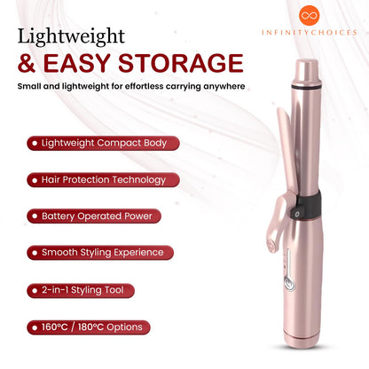 Cordless Curling Iron, Mini Curling Iron, Travel USB Rechargeable Ceramic Curling Wand,Hair Straightener and Curler 2 in 1, Mini Flat Iron with 3 Temp Setting, Curlers for Short Hair